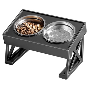 狗碗护颈狗食盆304不锈钢双碗大型犬防打翻宠物用支架狗粮碗狗盆