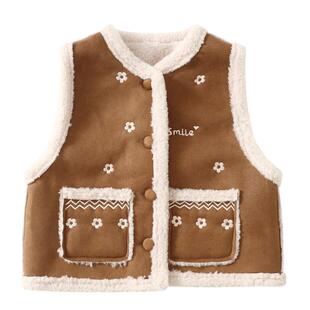 植木 儿童马甲2025冬季新款中大童仿羊羔毛背心马甲男童马甲童装