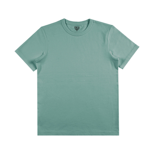 300g重磅+三本针+碳素磨毛 莫兰迪色 兰迪蓝圆领纯色短袖T恤男女