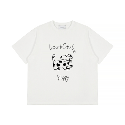 LOSTCTRL 复古索罗娜速干凉感宽松圆领涂鸦简约斑点小狗短袖T恤