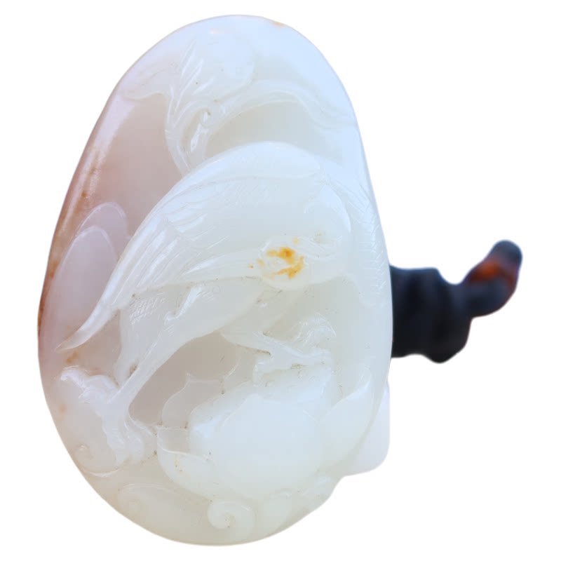 和田玉籽料羊脂白玉红皮仙鹤吊坠