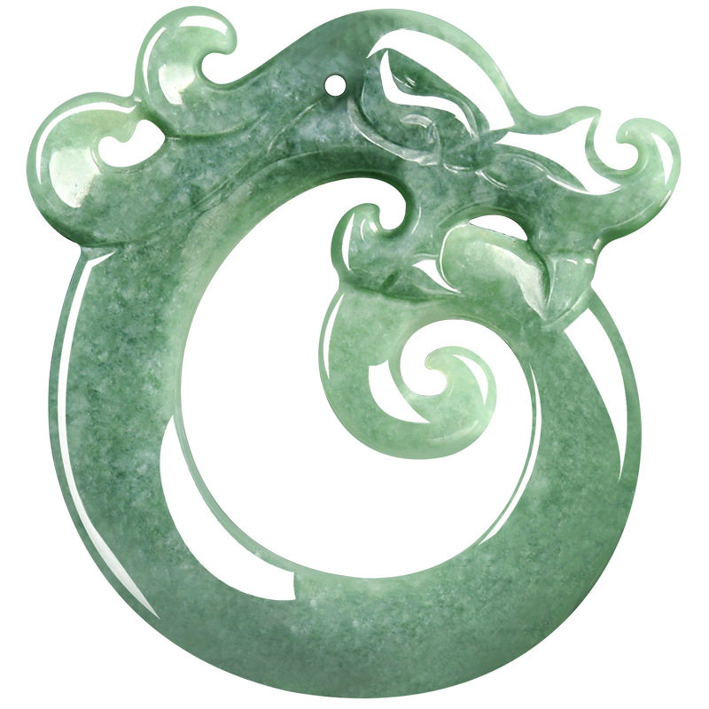 翠莹福天然a货翡翠豆绿仿古龙牌