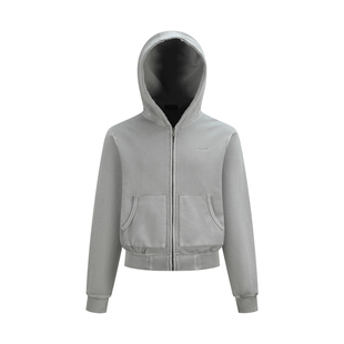 OaOO拉链连帽卫衣水洗做旧Cleanfit休闲街头短宽帽衫外套