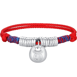 潮宏基盘缠银足银手链银饰手绳小胖福亲子宝宝新生周岁满月礼儿童