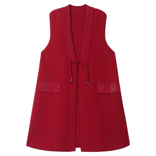 恒源祥羊毛衫针织马甲女2026春季新款叠穿外套中长款外搭毛衣坎肩