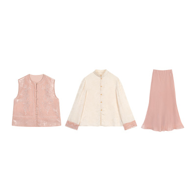 MOPASSANT【粉鸢庭】新中式国风女装高级感轻奢绣花套装三件套