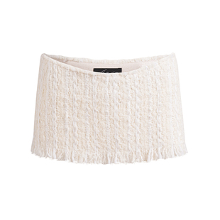 JELLOJELLO蜜瓜纹皮革拼接口袋绵羊毛编织粗花呢低腰半裙