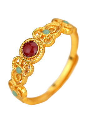 镀黄金色珐琅花丝戒指鎏金高级感