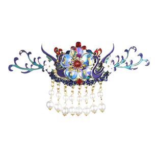 超仙汉服头饰套装珍珠流苏发冠古风发饰步摇发簪发钗烧蓝明制配饰