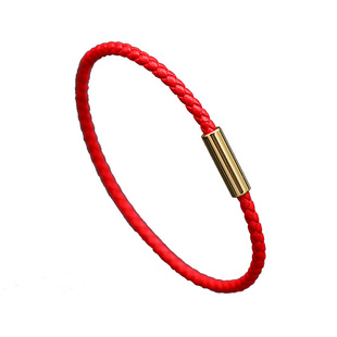 日韩简约红色皮绳编织手链民族风本命年情侣男生个性手环定制刻字