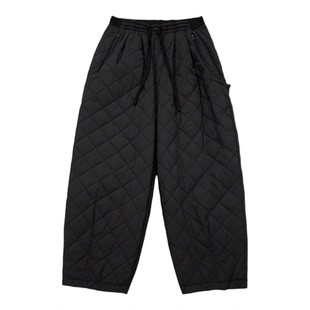 25秋冬女裤宽松复古风菱格夹棉3M棉松紧腰九分棉裤保暖加厚防寒女