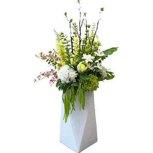 wo+酒店旋转门仿真花装饰假花绣球商场售楼处落地玻璃钢花瓶装饰