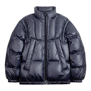 马登工装美式休闲小方格90白鸭绒羽绒服保暖立领面包服外套男秋冬