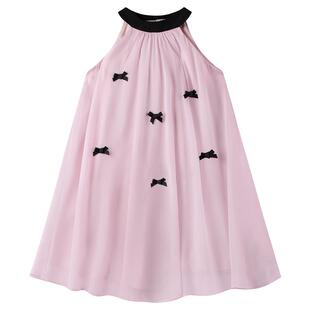 【初夏粉墨日记】女童甜美公主裙夏季新款挂脖长裙轻薄微闪网纱裙