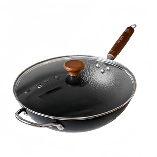 卡拉里32cm无涂层煎炒锅不粘锅燃气灶通用锻打锤纹炒锅平底锅家用