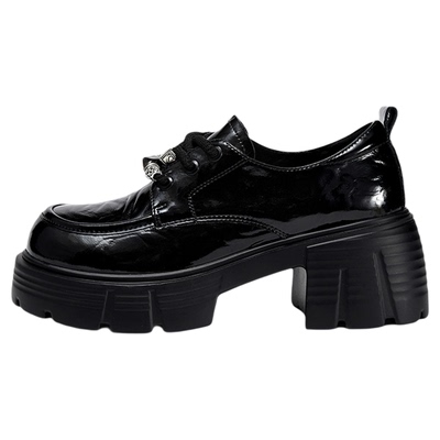 达芙妮厚底乐福鞋黑色小皮鞋女