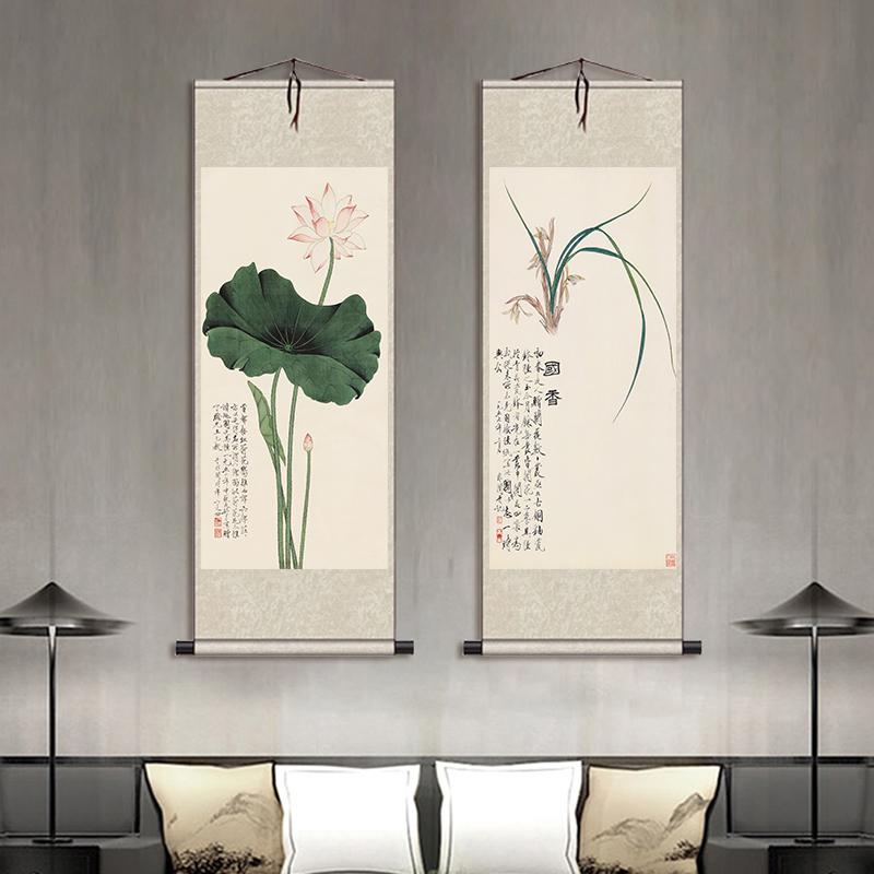 于飞丝绢画国画名家字画客厅书法背景房间新中式花鸟茶楼挂画