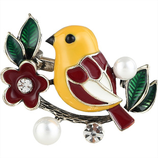 鸟语花香胸针 高档精致黄鹂鸟胸花大气别针配饰丝巾扣针披肩扣392
