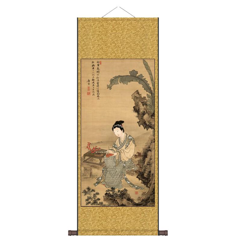 仿古山水画明代国画装饰卷轴画丝绸字画礼品无边卷轴画大画心定制