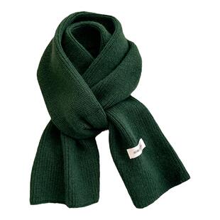 针织毛线围巾女学生秋冬季复古墨绿色韩版大儿童短小围脖护颈软糯