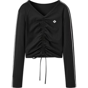 太平鸟女装春季抽绳运动针织衫修身T恤女A3CPE1388