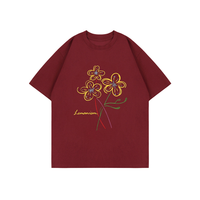 lemanism美式潮流植物花卉印花情侣款短袖T恤男2026夏季新款体恤