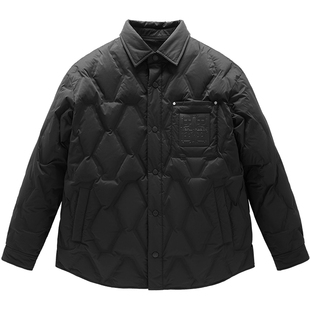 【衬衫式】太平鸟男装 轻薄羽绒服冬季黑色翻领保暖外套防寒夹克