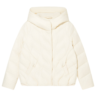 Goodland美地白色温暖鸭绒连帽羽绒服女短款2025冬新款LC35508320