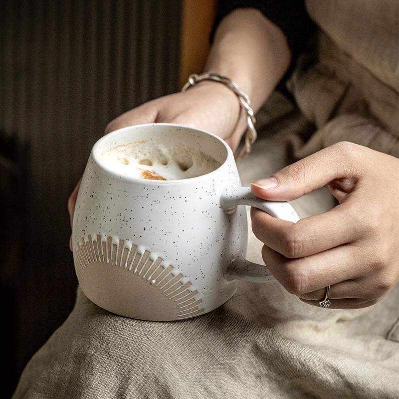 巷子尾〖设计感~大肚杯子〗复古陶瓷水杯大容量杯子芝麻釉咖啡杯