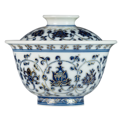 仿古青花缠枝莲永乐压手盖碗