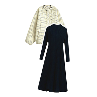 孕妇连衣裙套装秋冬2026新款韩版杏黄色棉服外套打底针织裙两件套