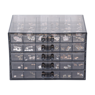 美甲饰品收纳盒5层分格透明黑色亚克力盒子首饰盒桌面整理工具盒