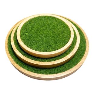 草坪场景底座车载摆件手办公仔 草皮仿真苔藓 固定展示竹制增高台