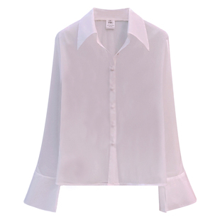 李沁同款2025新款夏季朦胧感透明修身通透感纯欲风性感透视衬衫女