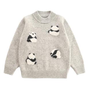 MOLIULIU儿童山羊绒毛衣男女童纯羊绒衫宝宝套头圆领大熊猫羊毛衫
