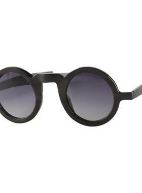 日本手作风宽鼻梁圆形框架黑色水牛角渐近色TAC偏光墨镜太阳眼镜