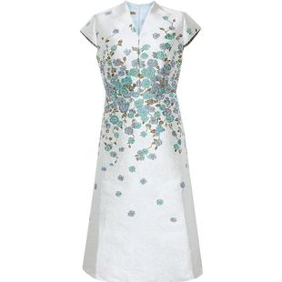 【莫奈花园】粉蓝衣橱2025秋装新款中式提花中式美学礼服连衣裙女