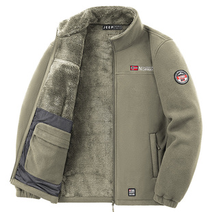 JEEP吉普摇粒绒外套男秋冬季宽松大码加绒加厚保暖抓绒衣男夹克潮