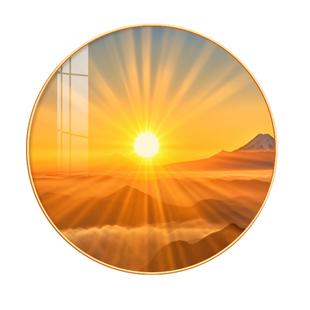 旭日东升挂画客厅餐厅入户玄关圆形装饰画日出红太阳鸿运当头壁画