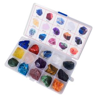 天然水晶碎石滚石矿石标本套盒彩色岩石玛瑙宝石收藏儿童礼物