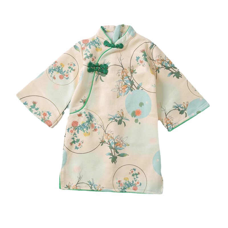 女童鹿皮绒长袖旗袍秋冬儿童中国风唐装女孩复古汉服宝宝连衣裙