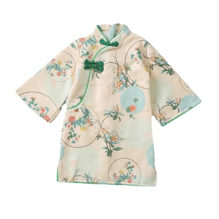 女童鹿皮绒长袖旗袍秋冬儿童中国风唐装女孩复古汉服宝宝连衣裙