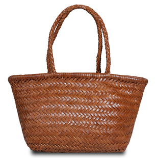 有界丨法式头层牛皮真皮手工编织包手提包女高级菜篮子托特包旅游