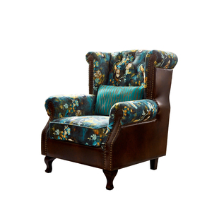 美式老虎椅单人木质皮布沙发复古客厅阳台休闲椅子卧室高背老虎凳