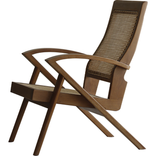 叕木/中古复刻|复古侘寂风实木休闲椅阳台沙发单椅民宿设计师躺椅