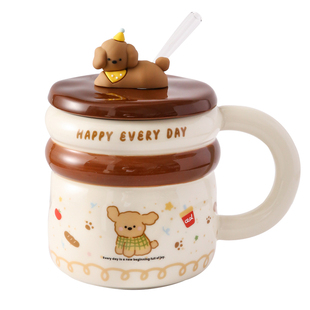 可爱带盖吸管马克杯情侣家用喝水杯女生办公室陶瓷咖啡杯子伴手礼