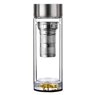 高档双层玻璃杯加厚水晶杯显温带盖办公室泡茶杯子男女便携车载杯