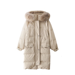 羽绒棉服女中长款加厚2025冬新款宽松过膝真毛领面包服超厚外套潮