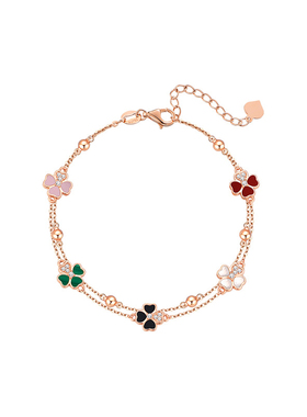 纯银双层五花四叶草手链女精致