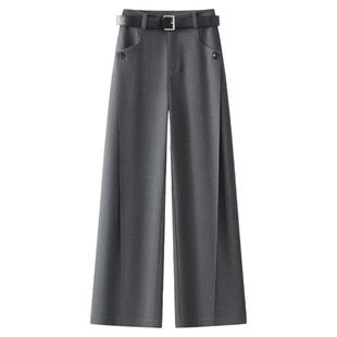 高级感灰色西装阔腿裤女2025秋季新款高腰显瘦侧压褶直筒休闲裤